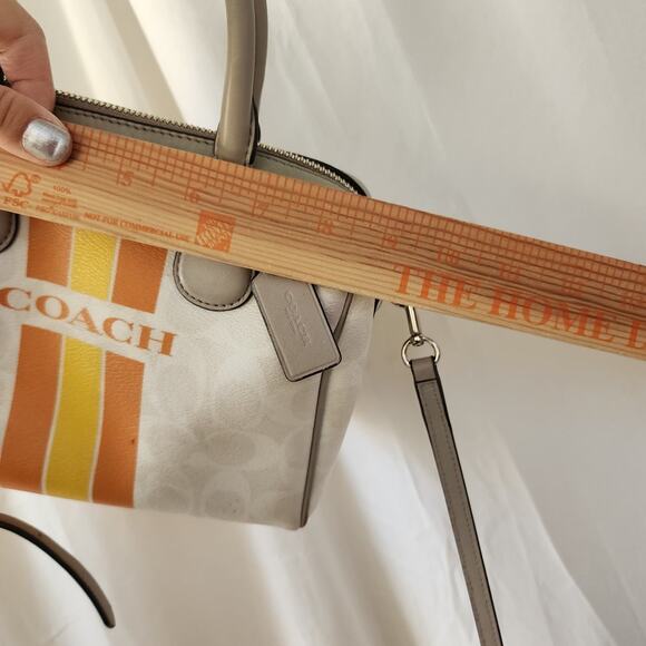 Coach Varsity Stripe City Zip in Signature Silver/Chalk Orange Hand Bag - Picture 6 of 12
